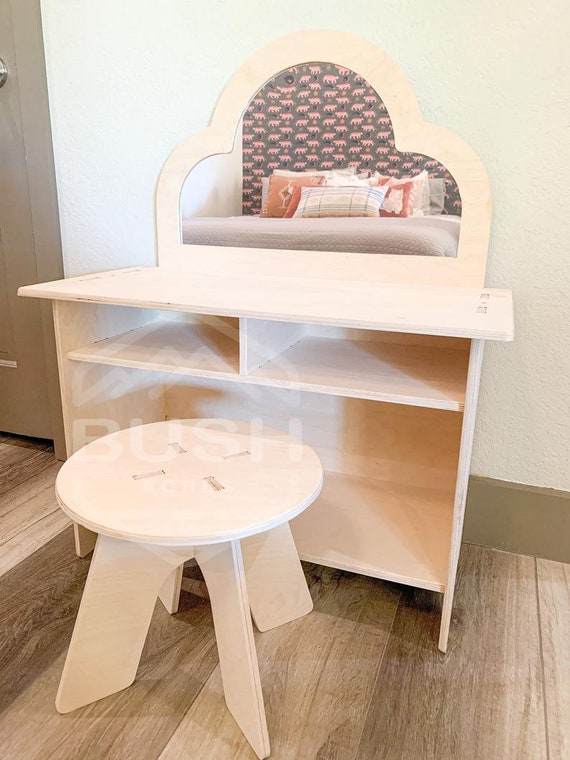 Espejo de tocador de maquillaje para niñas pequeñas Muebles Montessori Mesa  de tocador de madera para