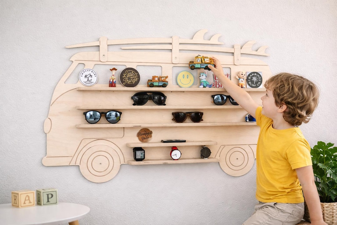 Vintage Bus Toy Shelf, Wall Mounted Display Cubbies, Playroom Decor ...