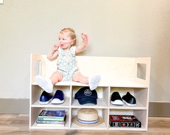 MONTY- 35" Toddler Bench - Montessori Wooden Furniture - Playroom Bench - Toddler Furniture - Kids Shoe Bench - Bush Acres - USA Made!
