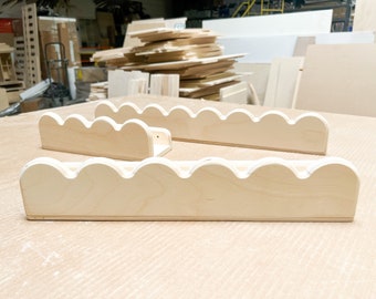 Scalloped Wall Shelf Set – Montessori Kids Bookshelf, Playroom Decor, Baltic Birch Plywood
