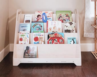 Montessori Bookshelf Toddler Wooden Furniture – 4 Shelf Toy Storage, USA Made