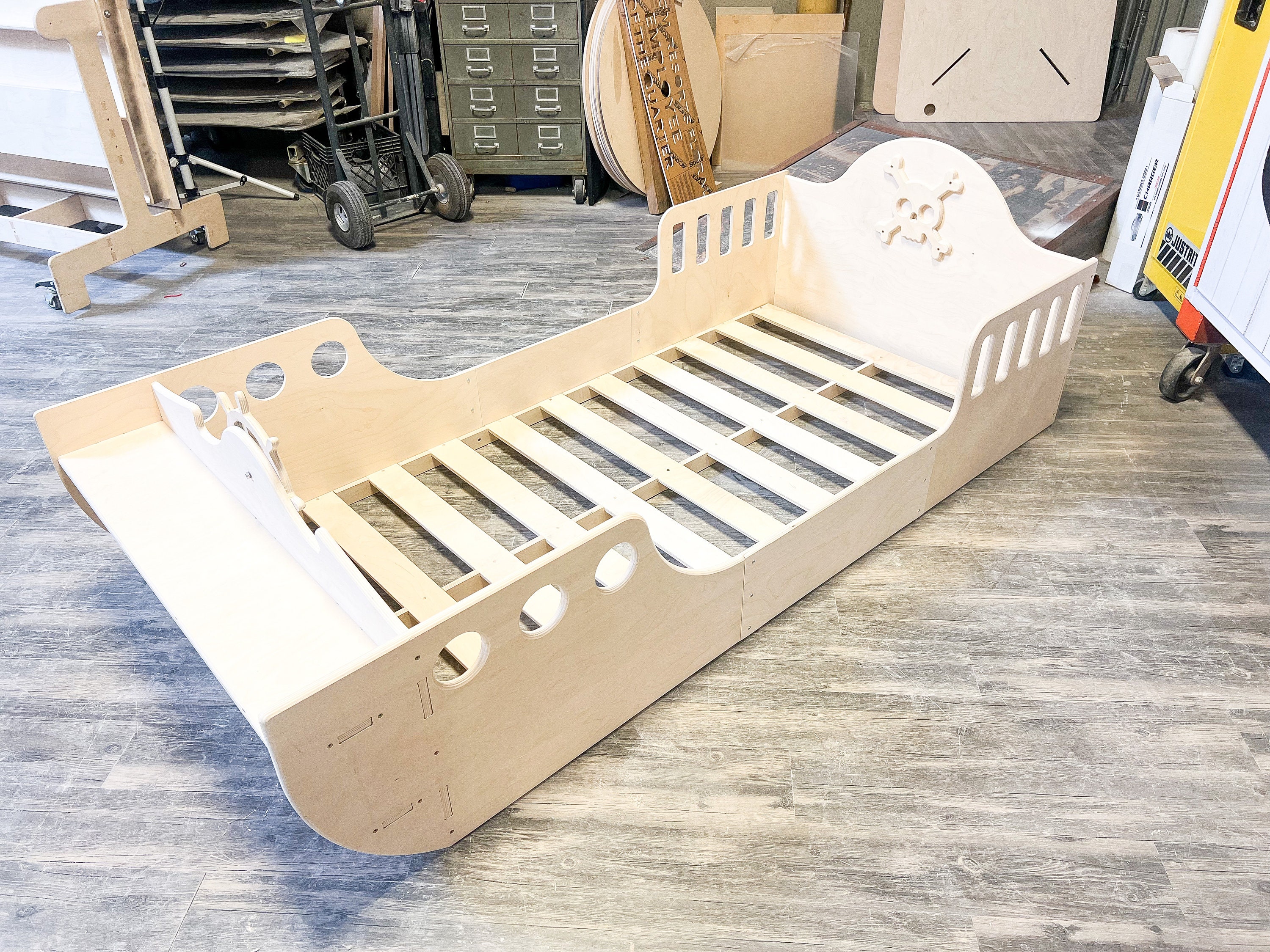 Lit Bateau Enfant En Bois - Démontable - Avec Barre Et 2 Mâts - Matelas Inclus