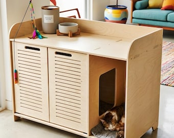 Litter Box Cabinet To fit Litter Robot 3 and 4 Litter Enclosure Cat Box Cat Litter Cabinet Cat House Rabbit Pen Rabbit Litter- POPPY ROBOT