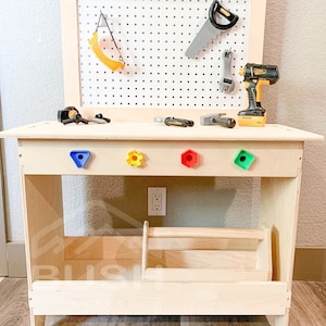 SAWYER- Montessori Furniture - Handmade Wooden tool bench for toddler- Kids Tools Storage – Little Kids Workstation - Gift for Kids