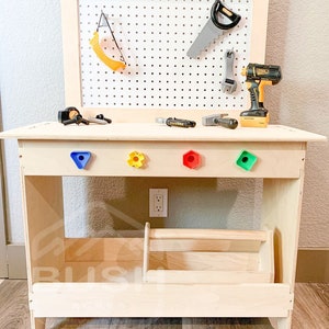 SAWYER- Montessori Furniture - Handmade Wooden tool bench for toddler- Kids Tools Storage – Little Kids Workstation - Gift for Kids