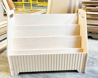 Montessori Bookshelf, Fluted Wooden Furniture, Toddler Bookcase, Nursery Storage, USA Made