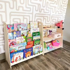 Montessori Scalloped Toy Shelf Bookshelf set Montessori Wooden Furniture Combo Nursery Gift Wooden Toy Shelf Toddler Gift RAY+ROY