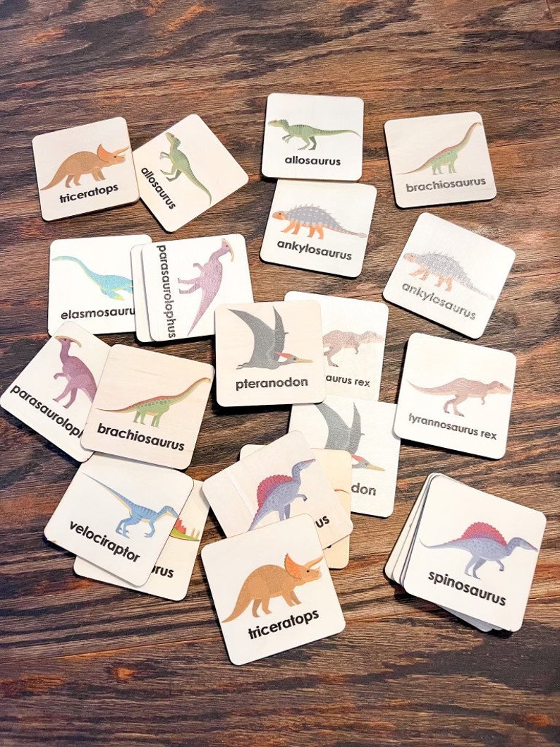 Montessori Wooden Dinosaur Game Dinosaur Memory Cards Etsy