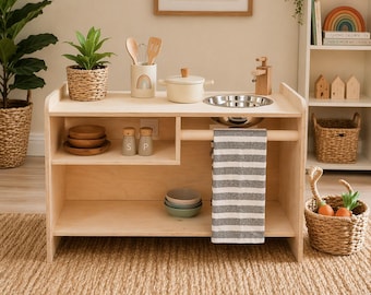 Montessori Toddler Kitchen Washbasin Double-Sided Play Station For Kids Playroom Decor LUCA