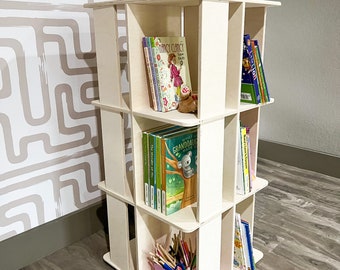 Rotating Bookshelf Montessori Bookshelf Toddler Bookcase Montessori Wooden Furniture Nursery Gift Spinning Bookshelf LAZY SUZAN