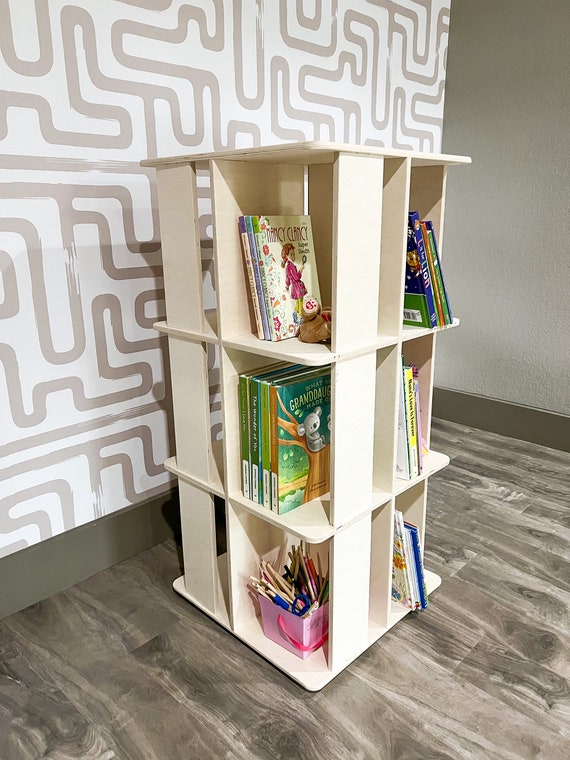 Rotating Bookshelf Montessori Bookshelf Toddler Bookcase Montessori Wooden Furniture Nursery Gift Spinning Bookshelf LAZY SUZAN