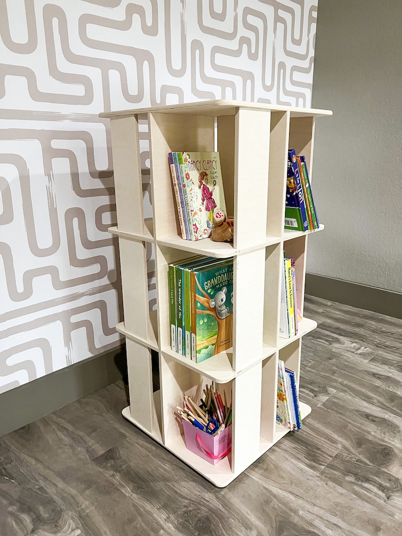 Montessori Bookshelf Rotating Shelf Montessori Furniture Wooden Children's Furniture Rotating Book Display Classroom Furniture LAZY SUZAN Bild 1