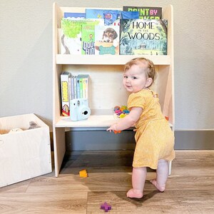 Montessori Bookshelf with Storage Toy Box Toddler Bookcase Montessori Wooden Furniture Montessori Toys Gift for 2 year old LEO image 2