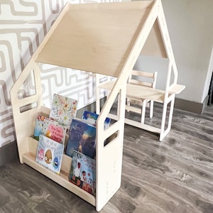 WALLY- Montessori Bookshelf / Kids Desk / Playhouse Combo- Montessori Shelf- Toddler Furniture- Indoor Play Tent - Kids Hideout- Playground!