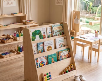 Montessori Bookshelf for Toddler Children's Bookshelf Front Facing Bookshelf Gift for 2 year Old Children's Furniture Book Storage- JENN