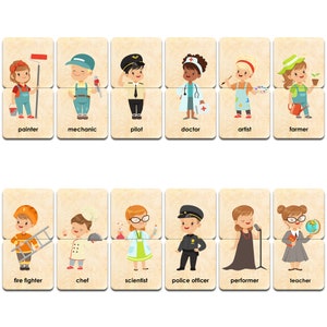Montessori Holz Berufe Spiel - Memory Lernkarten - Karriere Spiel für Kleinkinder - Lernspielzeug aus Holz - Lernspiel zu Hause - USA