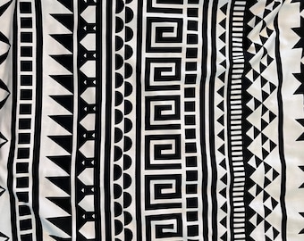 Tribal Print Stretch Fabric | Black & White Lightweight Nylon Spandex, By The Yard