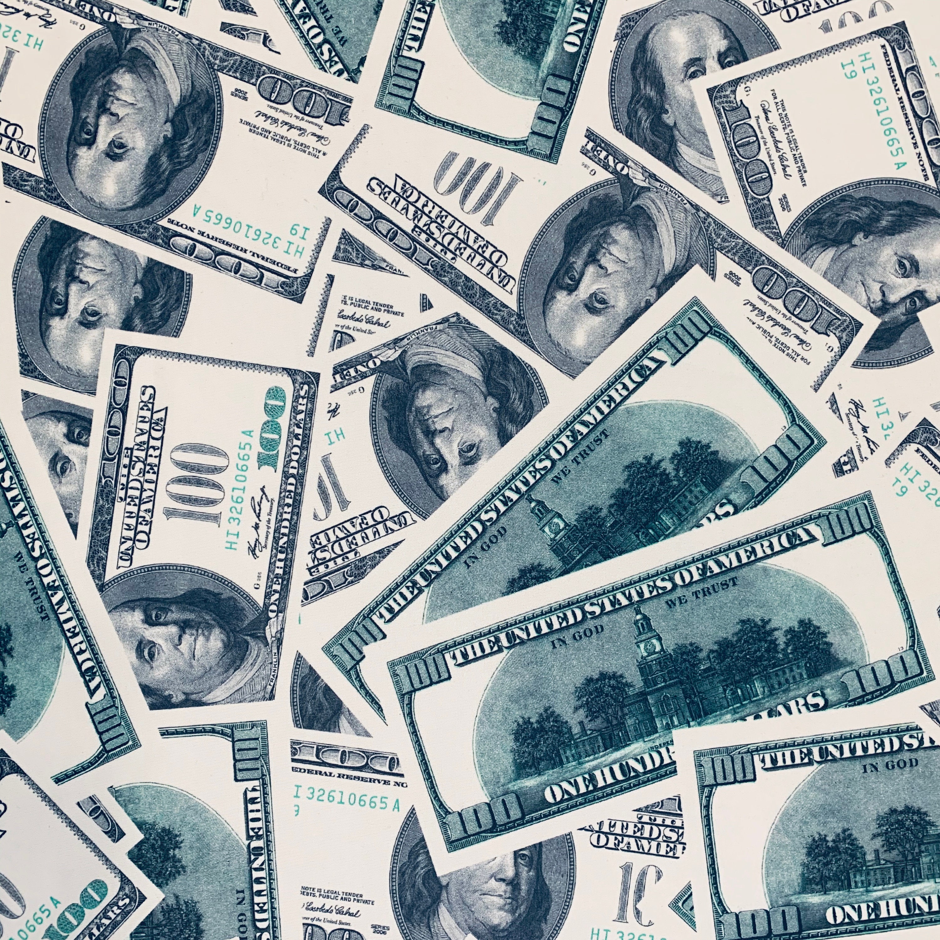 100 Dollar Bills Benjamins Print Nylon/Spandex Fabric by-the-yard | Money Material