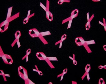 Pink Ribbon Breast Cancer Awareness Print Polyester/Spandex Fabric by-the-yard