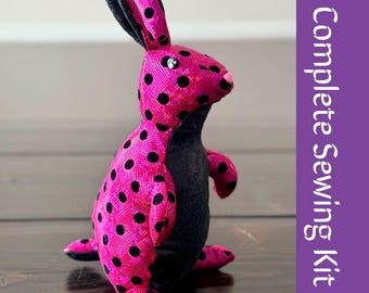 DIY-naaipakket konijn pluche – roze polkadot glitter, konijn paascadeau 14 inch