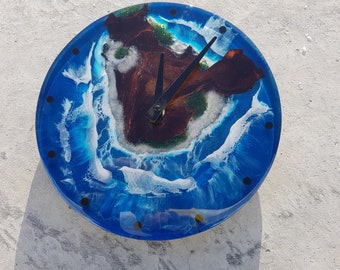 1 solo reloj de isla de resina 3D de 10" / pintura de resina / Hecho a mano / Canadá