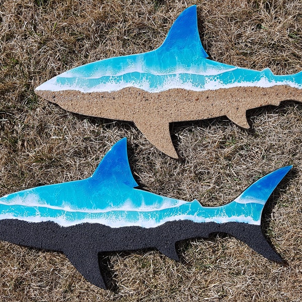 Shark wall art with sand / beach art / resin painting / ocean / nature / wildlife / Handmade / Canada