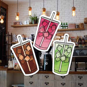 Coffee Shop Vinyl Sticker Pack | Iced Coffee, Matcha Latte, Pink Drink