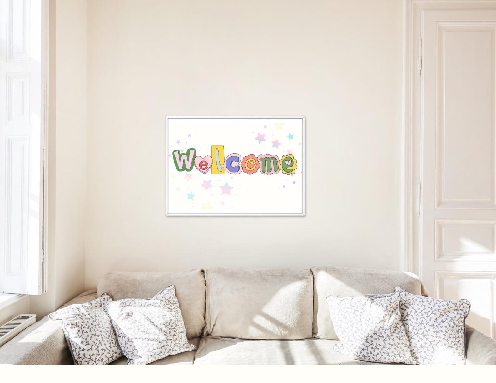 Welcome Print, Colorful Welcome Sign, Abstract Wall Art, Welcome Sign ...