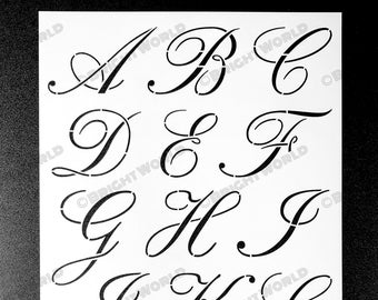 Stencil Letters CALLIGRAPHY 2inch/47mm Uppercase Alphabet Weddings Elegant Crafts Template Shabby Chic Sign Cards Airbrush Paint