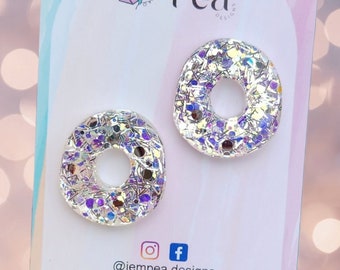 Silver Glitter Resin Statement Stud Earrings