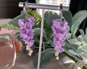 Lilac flower dangle earrings Statement earrings Floral earrings Natural jewelry Handmade earrings