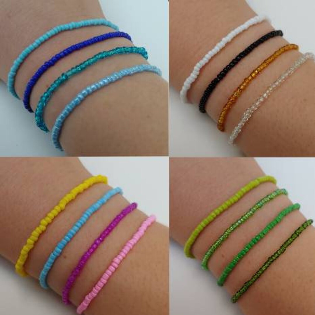 Pack of 4 Stretchy Seed Bead Bracelets, Stretch Cord Bracelets, Jewelry