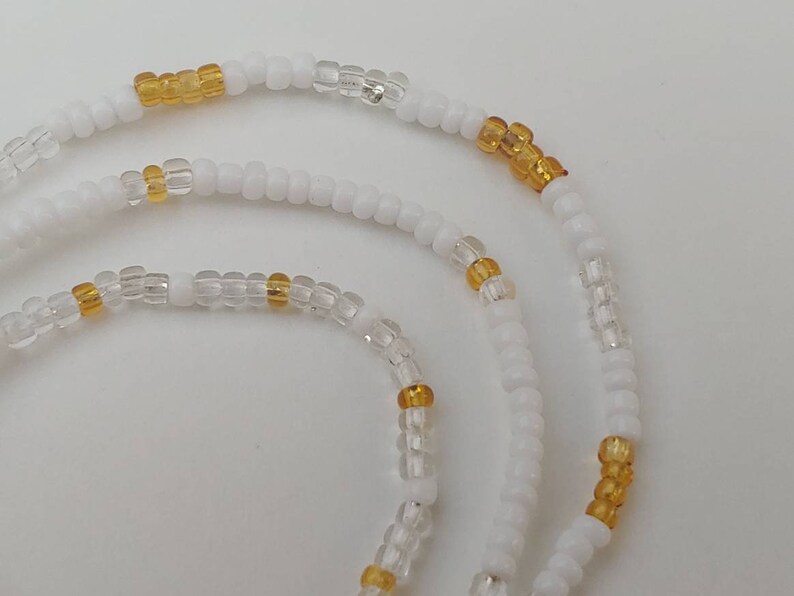 White beaded jewelry stretch cord bracelets teen jewelry and Gold seed bead bracelets set of 3 patterned stretchy bracelets Clear