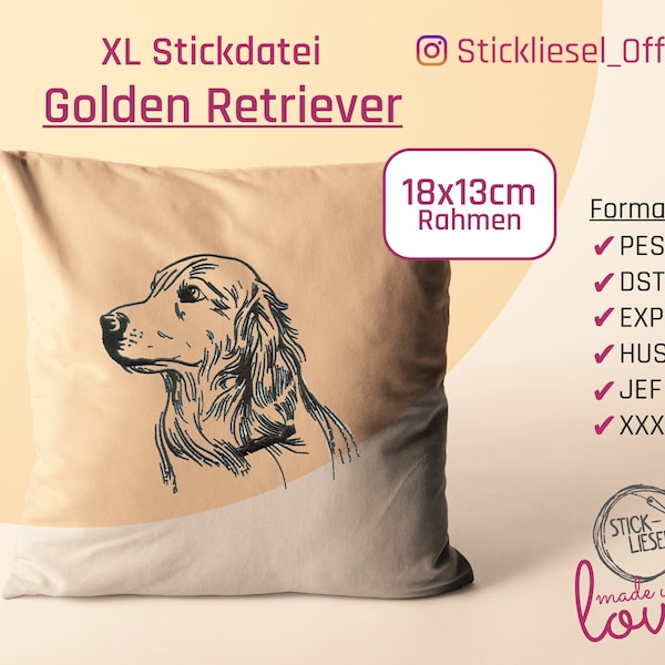 Golden Retriever Stickdatei Hunde Stickmuster by Stickliesel