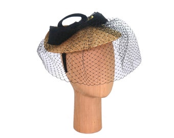 Designer fascinator hat, veil, straw hat: Summer dream