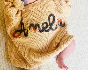 Hand Embroidered Name Baby Sweatshirt | Custom Name Baby Sweatshirt | Baby boy sweatshirt