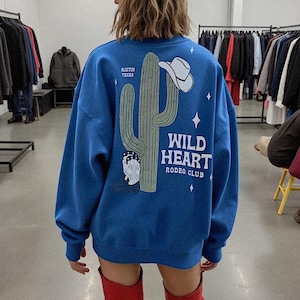 Wild Heart Club Crewneck, Western cowgirl cactus sweatshirt, trendy aesthetic y2k, vintage inspired sweatshirt
