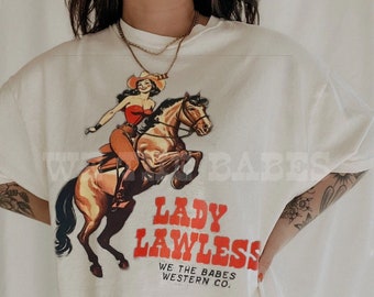 Lady Lawless Graphic Tee, Western cowgirl aesthetic vintage inspired t shirt