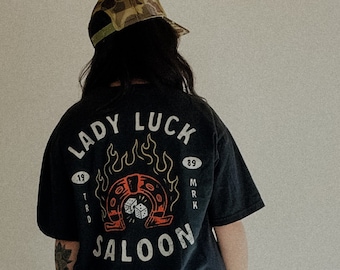 Lady Luck Saloon Tee, Vintage inspired trendy aesthetic graphic tee, grunge 90s style shirt