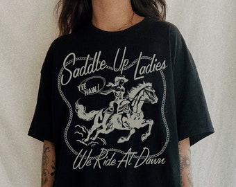 Saddle Up Ladies Tee, Feminist western girl power shirt, trendy aesthetic vintage inspired cowgirl tee