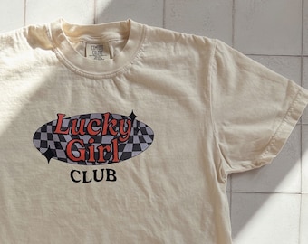 Lucky Girl Club Tee, Comfort colors st Patrick’s day at patty’s shirt, trendy aesthetic vintage inspired graphic tee