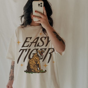 Easy Tiger Tee, Trendy aesthetic comfort colors graphic tee, vintage inspired graphic tee