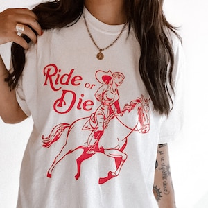 Ride or Die Western Cowgirl Tee | Bohemian Retro Vintage Comfort Colors Graphic Tee | Retro Graphic Tee | Grunge Hippie Boho Graphic