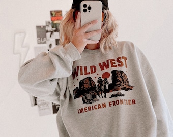 Wild West Crew, Trendy western cowgirl sweatshirt, boho vintage inspired retro crewneck