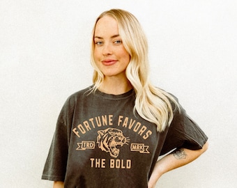 Fortune Favors The Bold Woman Power Tee | Vintage Retro Inspired Shirt | Trendy Hippie Graphic Tee | Boho Graphic Tee
