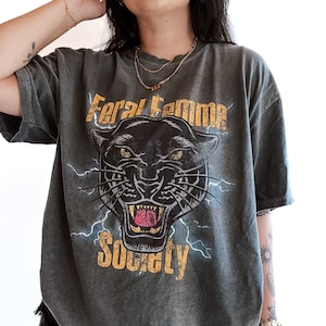 Feral Femme Society tee, feminist girl power womens rights shirt, empowering comfort colors band tee, vintage inspired graphic tee