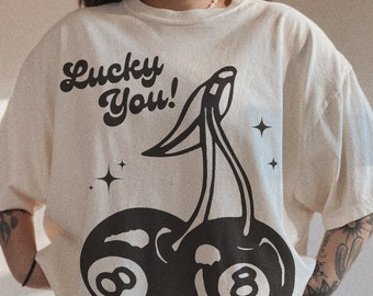 Lucky You Cherry 8 Ball Tee, Comfort colors graphic tee, trendy aesthetic st Patrick’s day shirt