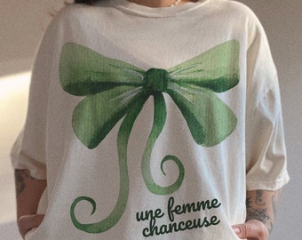 Lucky Lady Bow Tee, St Patrick’s day st pattys day shirt, trendy aesthetic comfort colors vintage inspired graphic tee