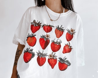 Strawberry Tee, comfort colors tee, summer shirt, gardener shirt, vegan graphic tee, cottage core