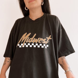 Midwest Checkered Graphic Tee, Comfort colors tee, Vintage inspired grunge hippie tee
